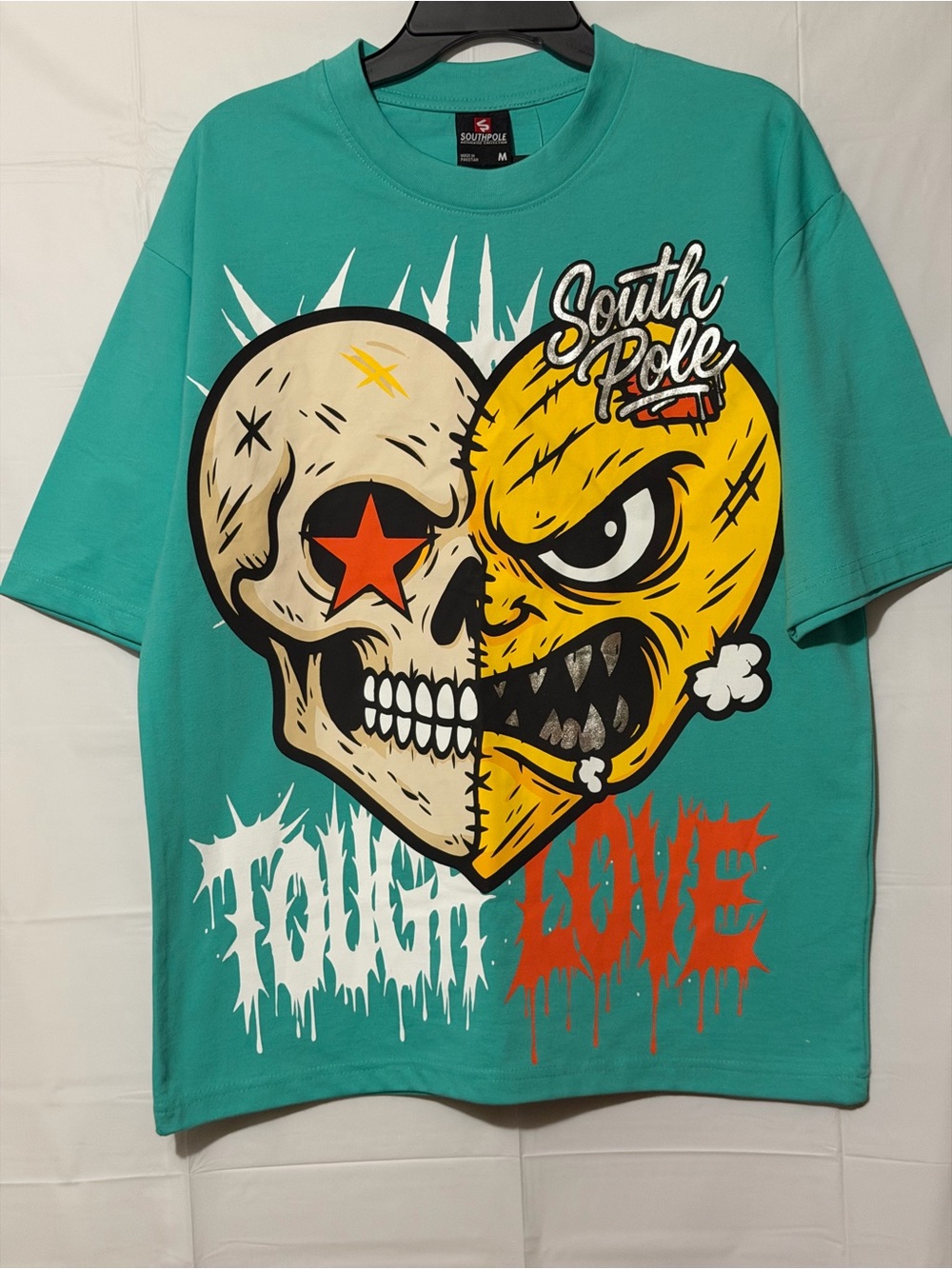 South Pole Teal Short-Sleeve Graphic Tee with Yellow & Cream Skull Heart
